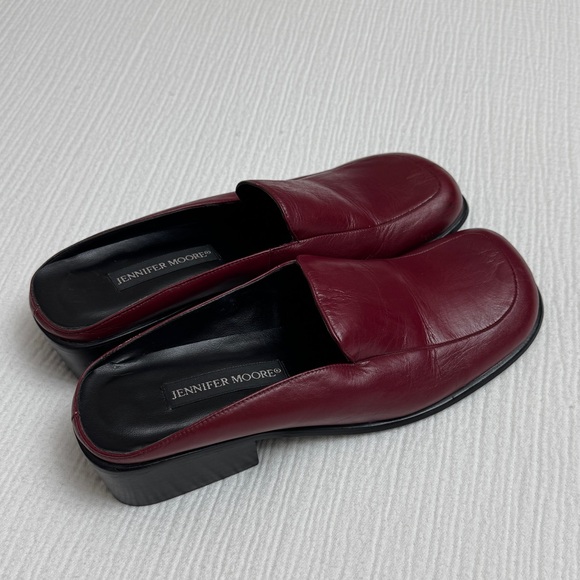 Vintage Y2K Deep Maroon Red Leather Slip On Mules Size 8.5 Retro Fall Classic - Picture 6 of 12